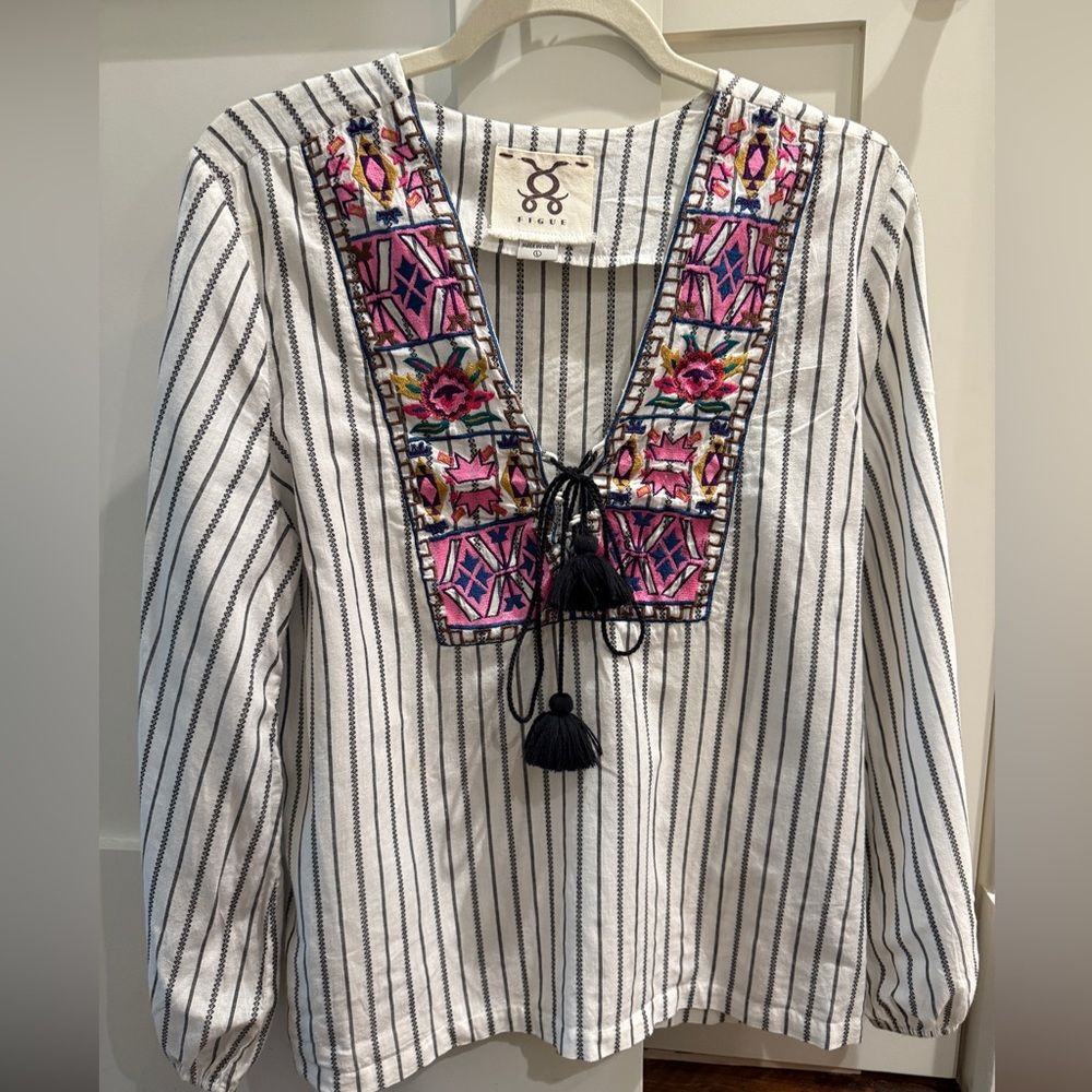 FIGUE Embroidered Stripe Top